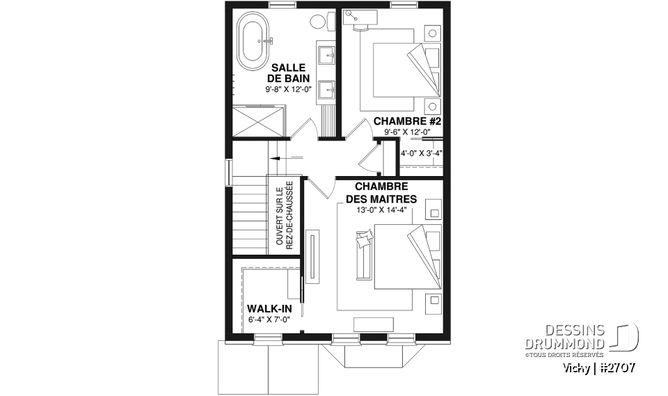 Étage option 1 - Plan de cottage d'inspiration victorienne moderne, 2 chambres, salle de lavage au rez-de-chaussée - Vicky