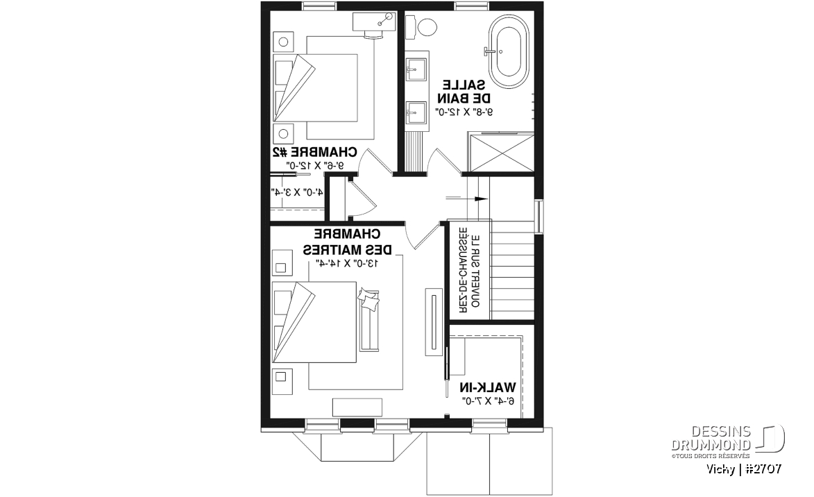 Étage option 1 - Plan de cottage d'inspiration victorienne moderne, 2 chambres, salle de lavage au rez-de-chaussée - Vicky