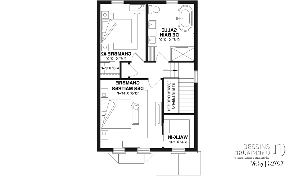 Étage option 1 - Plan de cottage d'inspiration victorienne moderne, 2 chambres, salle de lavage au rez-de-chaussée - Vicky