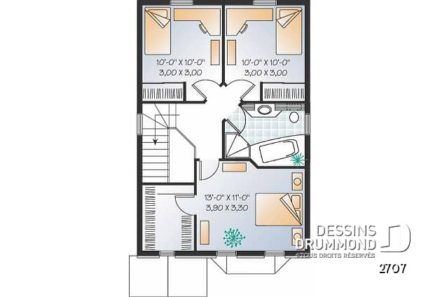 Étage option 2 - Plan de cottage anglais avec option de 2 ou 3 chambres, salle de lavage au rez-de-chaussée - Vicky