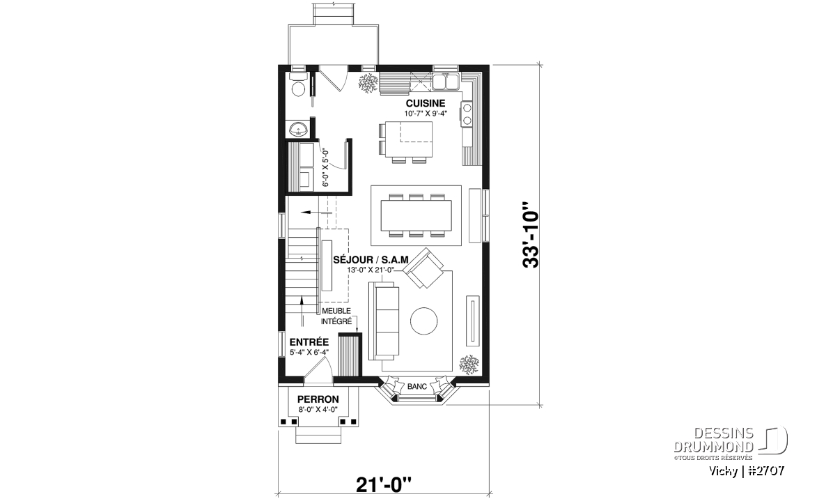 Rez-de-chaussée - Plan de cottage d'inspiration victorienne moderne, 2 chambres, salle de lavage au rez-de-chaussée - Vicky