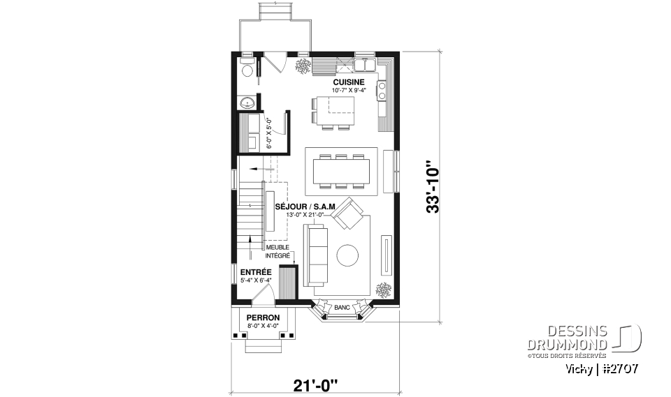 Rez-de-chaussée - Plan de cottage d'inspiration victorienne moderne, 2 chambres, salle de lavage au rez-de-chaussée - Vicky