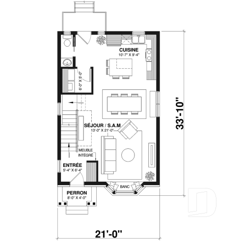 Rez-de-chaussée - Plan de cottage d'inspiration victorienne moderne, 2 chambres, salle de lavage au rez-de-chaussée - Vicky