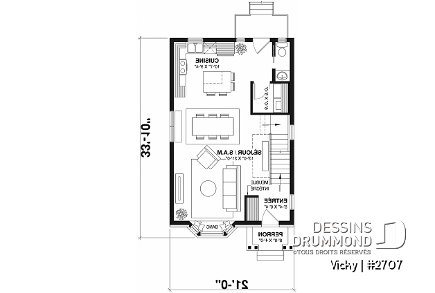 Rez-de-chaussée - Plan de cottage d'inspiration victorienne moderne, 2 chambres, salle de lavage au rez-de-chaussée - Vicky