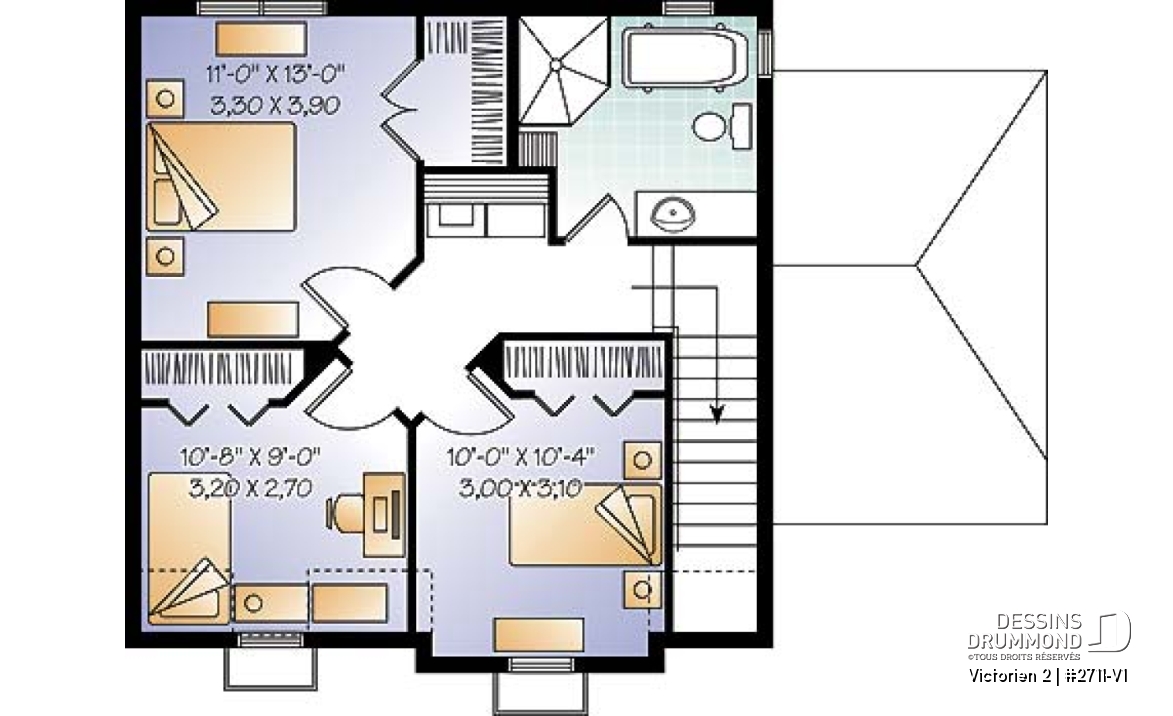 Étage - Plan de maison style victorien à étages, 3 chambres, bureau à domicile de bon format  - Victorien 2
