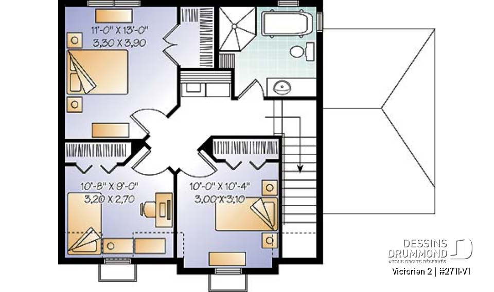 Étage - Plan de maison style victorien à étages, 3 chambres, bureau à domicile de bon format  - Victorien 2