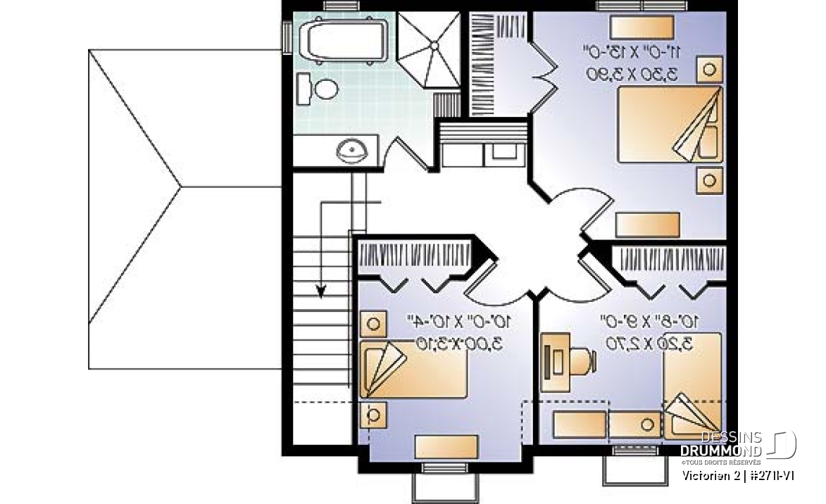 Étage - Plan de maison style victorien à étages, 3 chambres, bureau à domicile de bon format  - Victorien 2