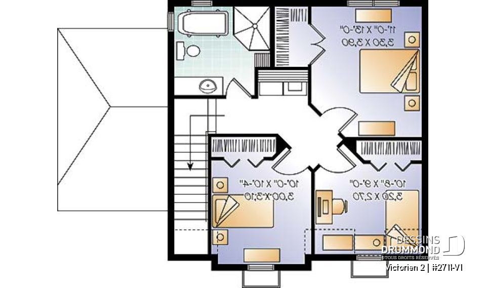 Étage - Plan de maison style victorien à étages, 3 chambres, bureau à domicile de bon format  - Victorien 2