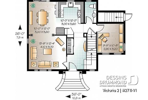 Rez-de-chaussée - Plan de maison style victorien à étages, 3 chambres, bureau à domicile de bon format  - Victorien 2