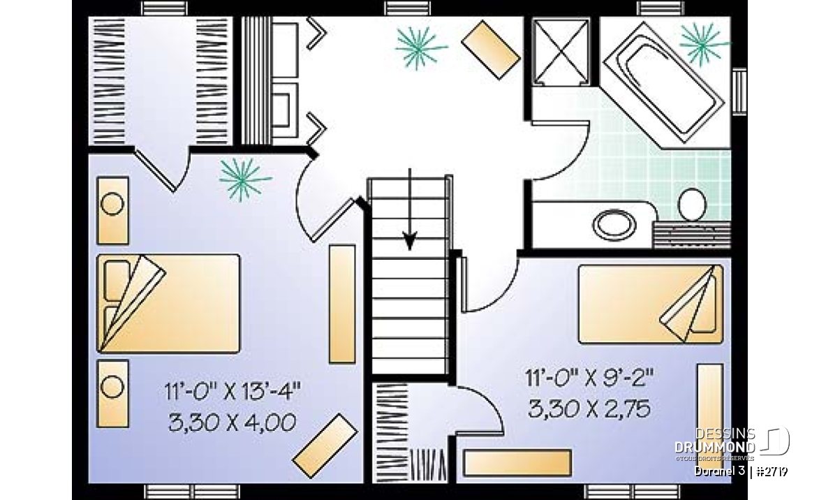 Étage - Maison à étage économique. Deux chambres avec walk-in, buanderie à l’étage, cuisine avec îlot central. - Duranel 3
