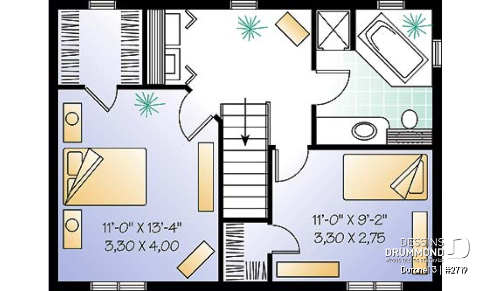Étage - Maison à étage économique. Deux chambres avec walk-in, buanderie à l’étage, cuisine avec îlot central. - Duranel 3