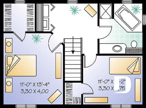 Étage - Maison à étage économique. Deux chambres avec walk-in, buanderie à l’étage, cuisine avec îlot central. - Duranel 3
