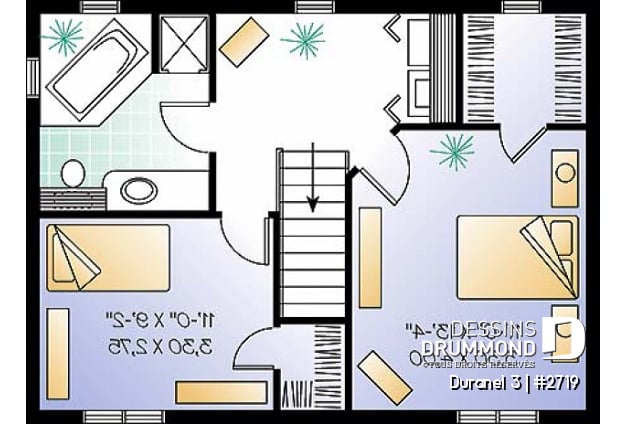 Étage - Plan de maison économique 2 chambres, salle de lavage à l'étage, îlot à la cuisine - Duranel 3