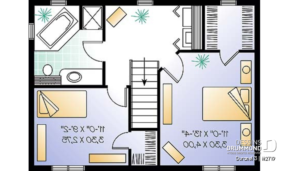 Étage - Maison à étage économique. Deux chambres avec walk-in, buanderie à l’étage, cuisine avec îlot central. - Duranel 3