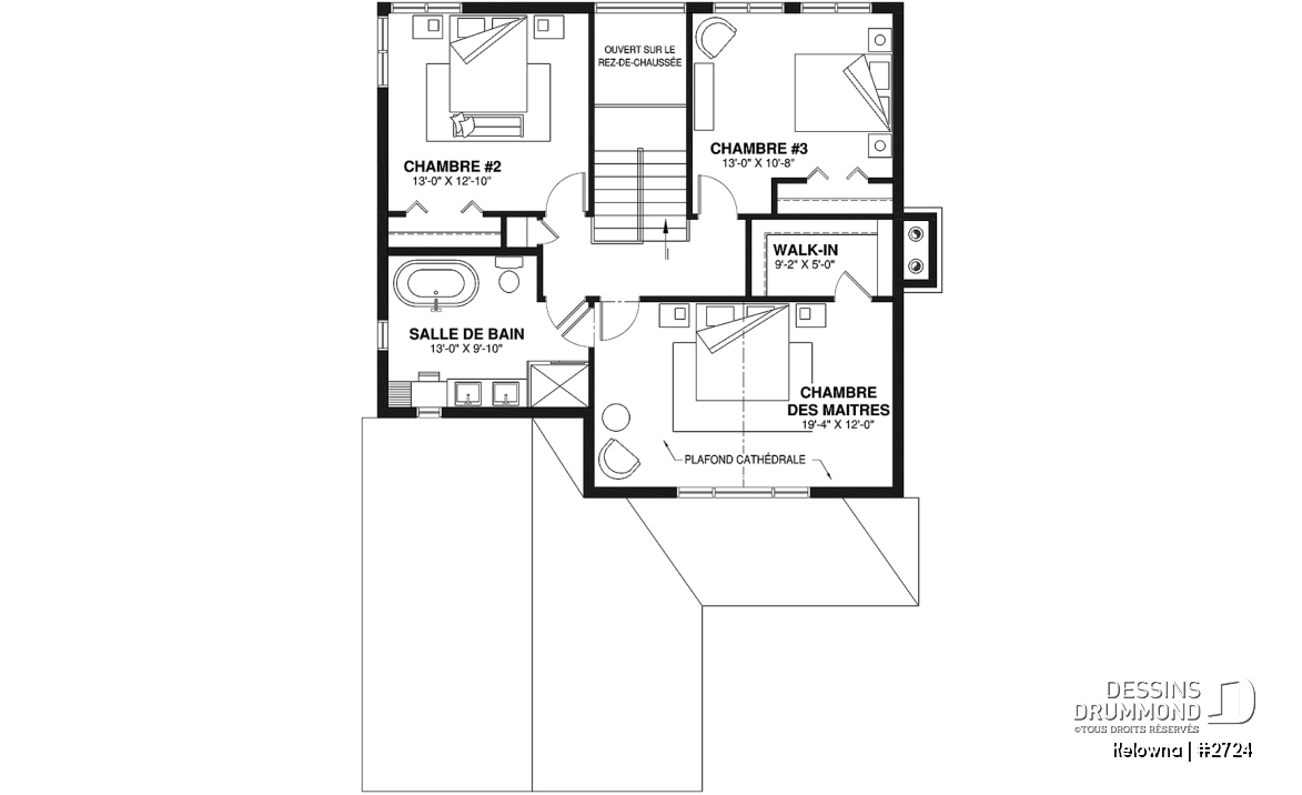 Étage - Maison pour terrain étroit, garage avec accès par la buanderie, 3 grandes chambres, grand salon avec foyer - Kelowna