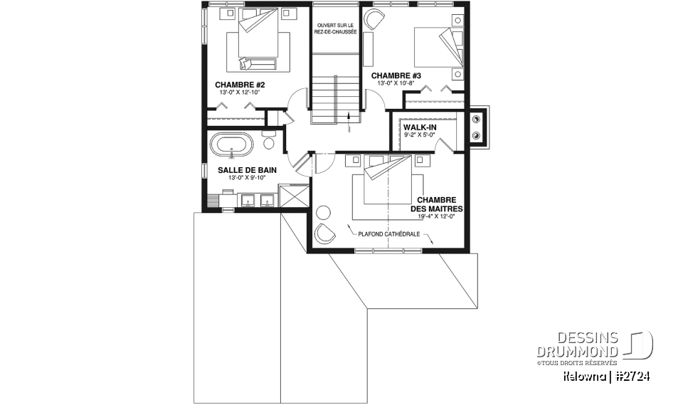 Étage - Maison pour terrain étroit, garage avec accès par la buanderie, 3 grandes chambres, grand salon avec foyer - Kelowna