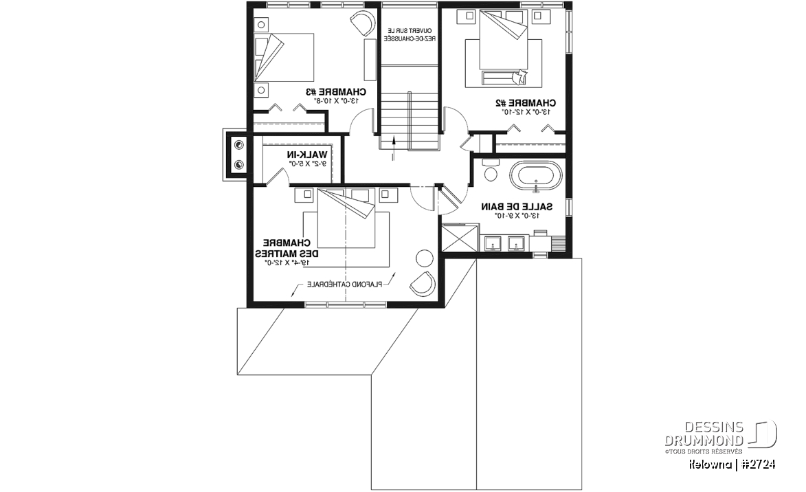 Étage - Maison pour terrain étroit, garage avec accès par la buanderie, 3 grandes chambres, grand salon avec foyer - Kelowna