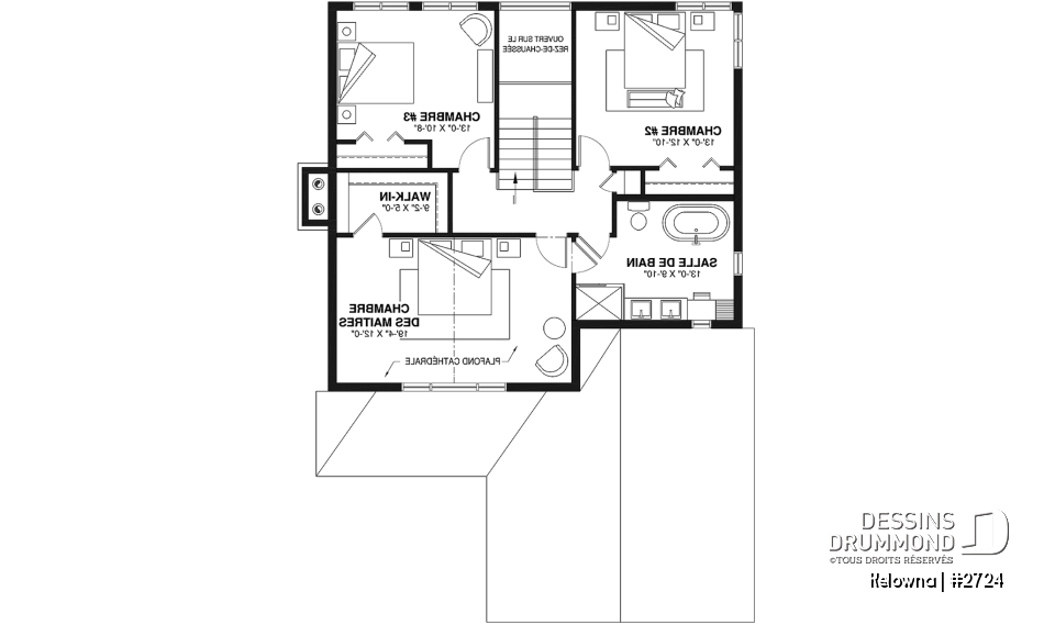 Étage - Maison pour terrain étroit, garage avec accès par la buanderie, 3 grandes chambres, grand salon avec foyer - Kelowna