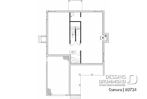 Sous-sol - Maison pour terrain étroit, garage avec accès par la buanderie, 3 grandes chambres, grand salon avec foyer - Canova