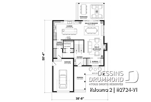 Rez-de-chaussée - Plan de maison champêtre 4 à 5 chambres, garage, bureau, terrasse abritée et belle suite des parents - Kelowna 2