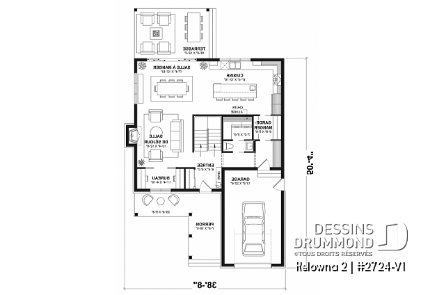 Rez-de-chaussée - Plan de maison champêtre 4 à 5 chambres, garage, bureau, terrasse abritée et belle suite des parents - Kelowna 2