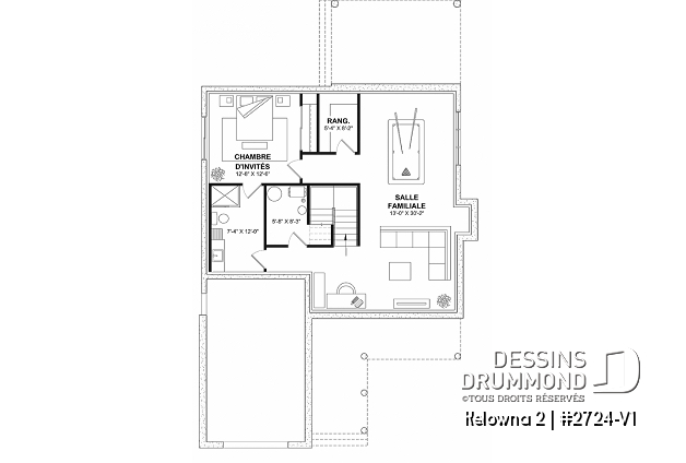 Sous-sol - Plan de maison champêtre 4 à 5 chambres, garage, bureau, terrasse abritée et belle suite des parents - Kelowna 2