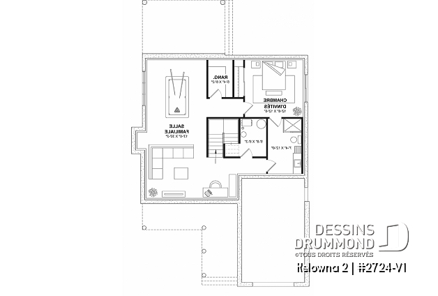 Sous-sol aménagé (Optionel $) - Plan de maison champêtre 4 à 5 chambres, garage, bureau, terrasse abritée et belle suite des parents - Kelowna 2