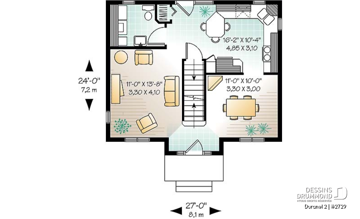 Rez-de-chaussée - Plan de Cottage de style transitionnel, éviers doubles, 3 chambres, salle à manger formelle - Duranel 2
