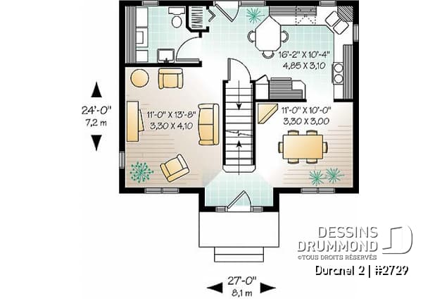 Rez-de-chaussée - Plan de Cottage de style transitionnel, éviers doubles, 3 chambres, salle à manger formelle - Duranel 2
