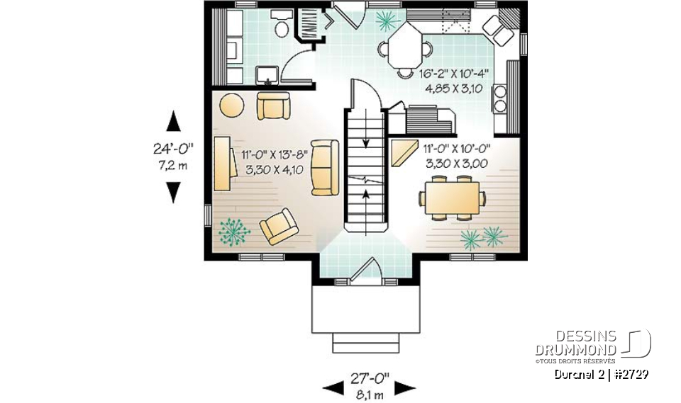 Rez-de-chaussée - Plan de Cottage de style transitionnel, éviers doubles, 3 chambres, salle à manger formelle - Duranel 2