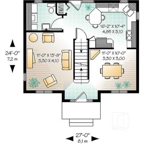 Rez-de-chaussée - Plan de Cottage de style transitionnel, éviers doubles, 3 chambres, salle à manger formelle - Duranel 2