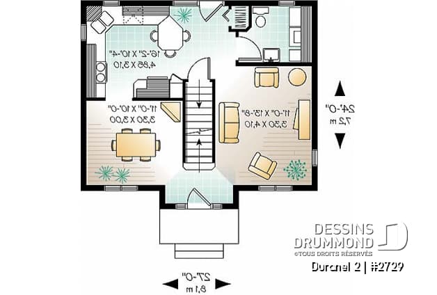 Rez-de-chaussée - Plan de Cottage de style transitionnel, éviers doubles, 3 chambres, salle à manger formelle - Duranel 2