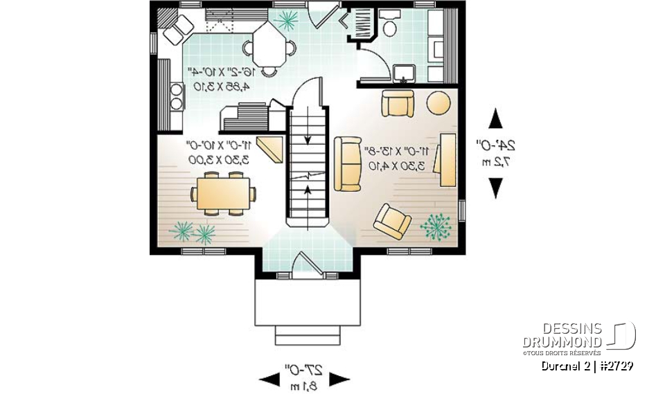 Rez-de-chaussée - Plan de Cottage de style transitionnel, éviers doubles, 3 chambres, salle à manger formelle - Duranel 2