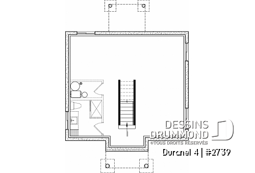 Sous-sol - Plan de maison transitionnelle, cuisine avec comptoir-lunch, buanderie au r-d-c, 3 chambres, économique  - Duranel 4