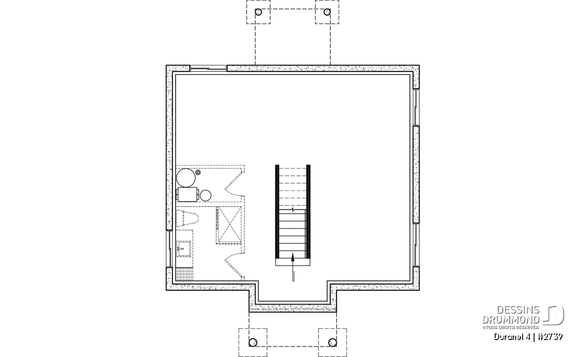 Sous-sol aménageable - Plan de maison transitionnelle, cuisine avec comptoir-lunch, buanderie au r-d-c, 3 chambres, économique  - Duranel 4
