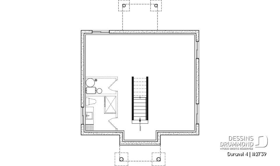 Sous-sol aménageable - Plan de maison transitionnelle, cuisine avec comptoir-lunch, buanderie au r-d-c, 3 chambres, économique  - Duranel 4