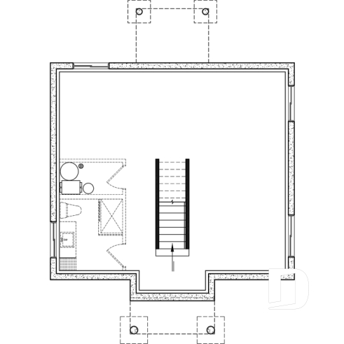 Sous-sol aménageable - Plan de maison transitionnelle, cuisine avec comptoir-lunch, buanderie au r-d-c, 3 chambres, économique  - Duranel 4