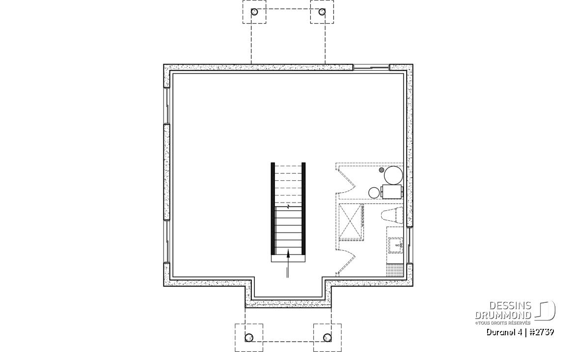 Sous-sol aménageable - Plan de maison transitionnelle, cuisine avec comptoir-lunch, buanderie au r-d-c, 3 chambres, économique  - Duranel 4