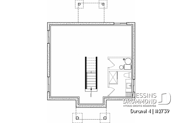 Sous-sol aménageable du plan de maison unifamiliale 2739 Sous-sol aménageable - Plan de maison transitionnelle, cuisine avec comptoir-lunch, buanderie au r-d-c, 3 chambres, économique - Duranel 4