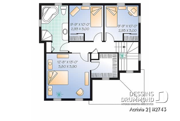 Étage - Plan d'un Cottage de 3 chambres avec galerie arbitrée, îlot à la cuisine et salle de lavage au 1er - Acrivie 2