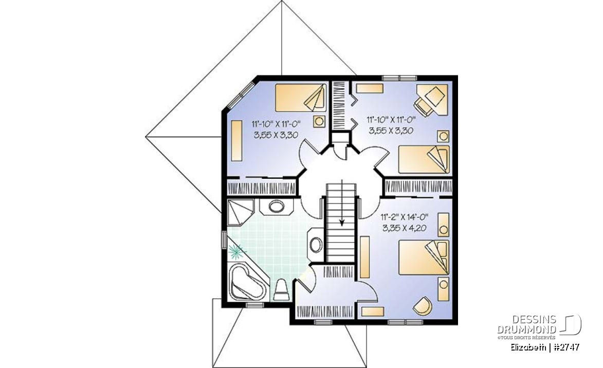Étage - Plan de maison à étage, 3 chambres, bureau ou salle de jeux, superbe secteur familial fenestration abondante - Elizabeth