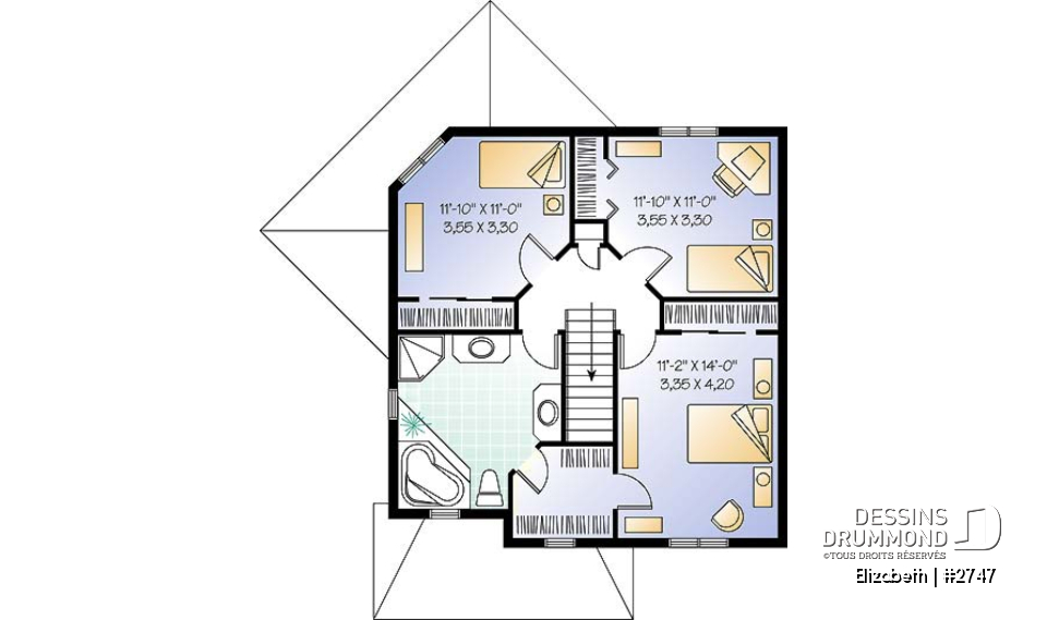 Étage - Plan de maison à étage, 3 chambres, bureau ou salle de jeux, superbe secteur familial fenestration abondante - Elizabeth