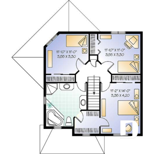 Étage - Plan de maison à étage, 3 chambres, bureau ou salle de jeux, superbe secteur familial fenestration abondante - Elizabeth