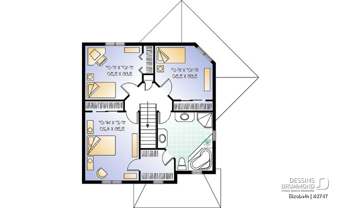 Étage - Plan de maison à étage, 3 chambres, bureau ou salle de jeux, superbe secteur familial fenestration abondante - Elizabeth