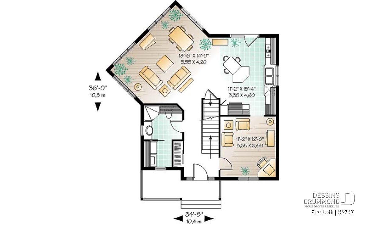 Rez-de-chaussée - Plan de maison à étage, 3 chambres, bureau ou salle de jeux, superbe secteur familial fenestration abondante - Elizabeth