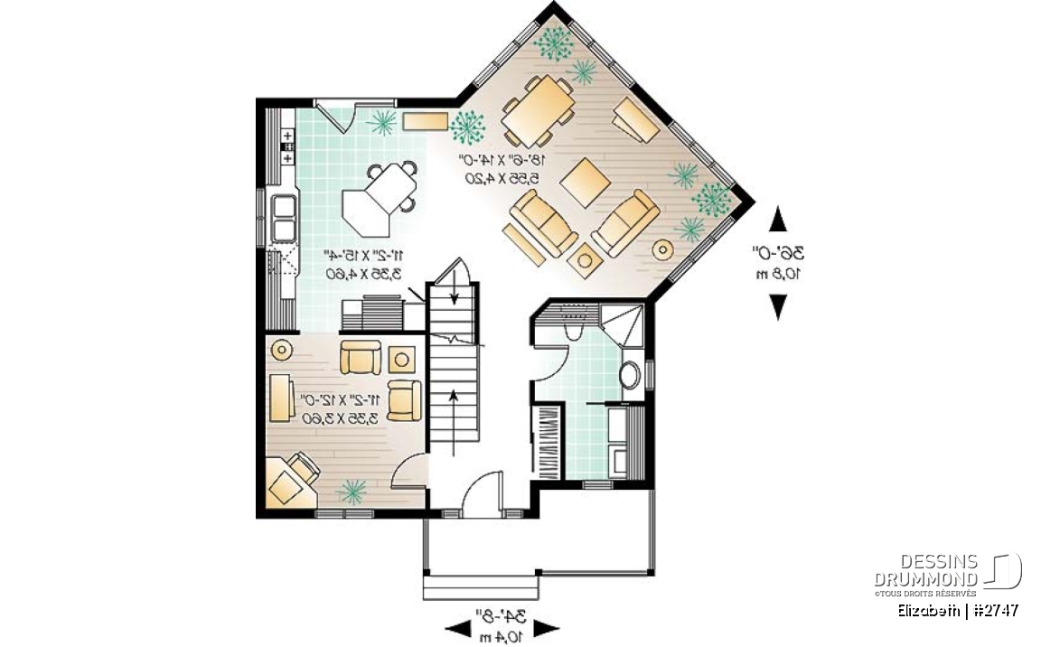 Rez-de-chaussée - Plan de maison à étage, 3 chambres, bureau ou salle de jeux, superbe secteur familial fenestration abondante - Elizabeth