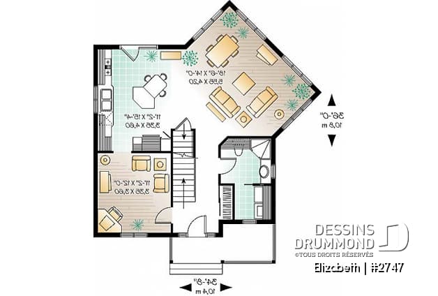 Rez-de-chaussée - Plan de maison à étage, 3 chambres, bureau ou salle de jeux, superbe secteur familial fenestration abondante - Elizabeth