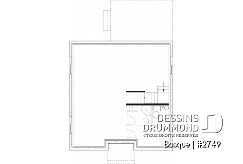 Sous-sol - Plan maison farmhouse moderne 4 chambres, plafond 9' au r-d-c, garde-manger, salle à dîner formelle - Basque