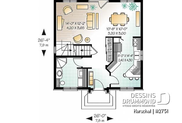 Rez-de-chaussée - Plan de maison d'inspiration anglaise, 2 salles de bain complètes, 3 chambres, coin dînette, cuisine originale - Herschel