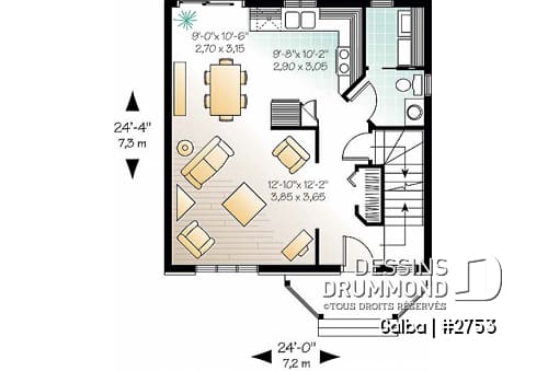 Rez-de-chaussée - Plan de maison classique à étage, aire ouverte, 3 chambres, fenestration abondante, Européen - Galba